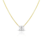 Illusion Emerald Diamond Necklace, East West, 14k yellow gold - URBAETIS Fine Jewelry
