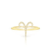 Diamond Aries Zodiac Sign Ring, 14k yellow gold - URBAETIS Fine Jewelry