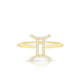 Diamond Gemini Zodiac Sign Ring, 14k yellow gold - URBAETIS Fine Jewelry
