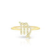 Diamond Virgo Zodiac Sign Ring, 14k yellow gold - URBAETIS Fine Jewelry