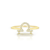 Diamond Libra Zodiac Sign Ring, 14k yellow gold - URBAETIS Fine Jewelry