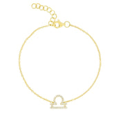 Diamond Libra Zodiac Sign Bracelet, 14k yellow gold - URBAETIS Fine Jewelry
