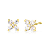 Kousa Diamond Flower Earrings, 14k yellow gold - URBAETIS Fine Jewelry
