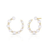 Graduated Pearl and Diamond Garland Hoops, 14k yellow gold - URBAETIS Fine Jewelry