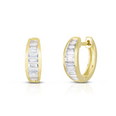 14k yellow gold graduated baguette diamond huggie earrings