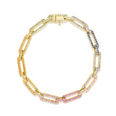 Rainbow Sapphire Long Link Bracelet, 14k yellow gold- URBAETIS Fine Jewelry