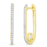 Long Link Earrings with Baguette Diamonds, 14k yellow gold, 0.32 carats - URBAETIS Fine Jewelry