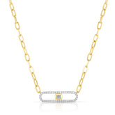 Long Link Necklace with Baguette Diamonds, 14k yellow gold, 0.31 carats - URBAETIS Fine Jewelry