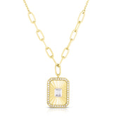 Fluted Baguette and Pave Diamond Pendant, 14k yellow gold, 0.2 carats - URBAETIS Fine Jewelry
