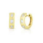 Baguette and Pear Diamond Geometric Inlay Huggies, 14K Yellow Gold- URBAETIS Fine Jewelry