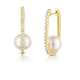 Pearl and Diamond U Hoops, 14K Yellow Gold- URBAETIS Fine Jewelry