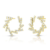 Pave Diamond Bar Swirl Studs, 14K Yellow Gold- URBAETIS Fine Jewelry
