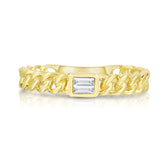 Bezel Set Baguette Diamond Curb Link Ring, 14K Yellow Gold- URBAETIS Fine Jewelry