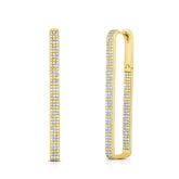 Pave' Diamond Long Square Hoops, 14K Yellow Gold -URBAETIS Fine Jewelry