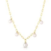 Pearl and Diamond Drop Long Link Necklace, 14K Yellow Gold- URBAETIS Fine Jewelry