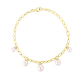 Pearl and Diamond Charm Chain Bracelet, 14K Yellow Gold- URBAETIS Fine Jewelry