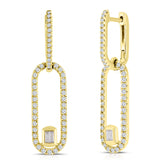 Long Link Diamond Drop Earrings with Baguettes, 14K Yellow Gold- URBAETIS Fine Jewelry