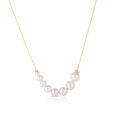 Graduated Pearl and Diamond Necklace, 14K Yellow Gold- URBAETIS Fine Jewelry