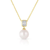 Emerald Illusion Diamond and Pearl Drop Necklace, 14K Yellow Gold- URBAETIS Fine Jewelry