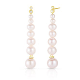 Graduating Pearl and Diamond Drop Earrings, 14K Yellow Gold- URBAETIS Fine Jewelry