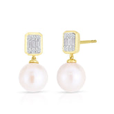 Emerald Illusion Diamond and Pearl Drop Earrings, 14K Yellow Gold- URBAETIS Fine Jewelry