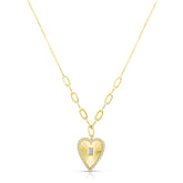 Fluted Baguette and Diamond Heart Necklace, 14K Yellow Gold- URBAETIS Fine Jewelry
