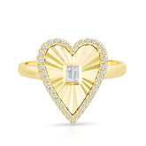 Fluted Baguette and Diamond Heart Ring, 14K Yellow- URBAETIS Fine Jewelry