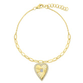 Fluted Baguette and Diamond Heart Bracelet, 14K Yellow Gold- URBAETIS Fine Jewelry