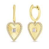 Fluted Baguette and Diamond Heart Earrings- 14K Yellow Gold- URBAETIS Fine Jewelry