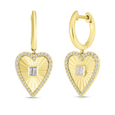 Fluted Baguette and Diamond Heart Earrings- 14K Yellow Gold- URBAETIS Fine Jewelry