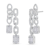 Double Chain Earrings with Emerald illusion Diamonds, 14K White Gold- URBAETIS Fine Jewelry