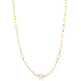 Pearl and Diamond Station Necklace, 14K Yellow Gold- URBAETIS Fine Jewelry