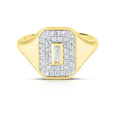 Baguette Diamond Signet Shield Ring, 14K Yellow gold - URBAETIS Fine Jewelry