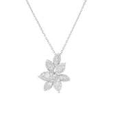 Pave' Diamond Flower Necklace, 14k white gold - URBAETIS Fine Jewelry