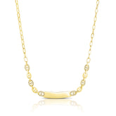 Puffed Mariner and Diamond ID Necklace, 14K Yellow Gold- URBAETIS Fine Jewelry