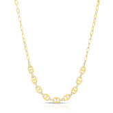 Puffed Mariner Necklace With Diamond links, 14K Yellow Gold- URBAETIS Fine Jewelry