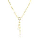 Double Pearl and Diamond Dangle Lariat,14K Yellow Gold- URBAETIS Fine Jewelry