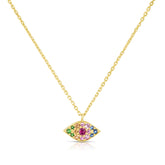 Rainbow Evil Eye Necklace, 14k yellow gold - URBAETIS Fine Jewelry