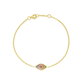 Rainbow Evil Eye Bracelet, 14k yellow gold - URBAETIS Fine Jewelry