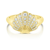 Diamond Shell Signet Ring, 14K Yellow gold- URBAETIS Fine Jewelry