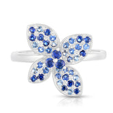 Blue Sapphire Hydrangea Ring, 14k white gold - URBAETIS Fine Jewelry