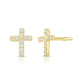 Diamond Cross Studs, 14K Yellow Gold- URBAETIS Fine Jewelry