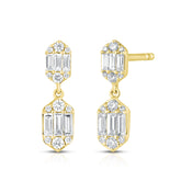 Hexagon Diamond Dangle Earrings, 14K Yellow Gold- URBAETIS Fine Jewelry