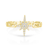 Diamond Starburst Chain Link Ring ,14K Yellow Gold- URBAETIS Fine Jewelry