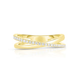 Gold and Diamond Cross Over Ring, 14K Yellow Gold- URBAETIS Fine Jewelry