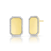 Diamond Border Dog Tag Studs, 14k yellow gold - URBAETIS Fine Jewelry