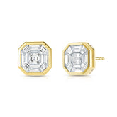Asscher Diamond Illusion Studs, 14k yellow gold - URBAETIS Fine Jewelry