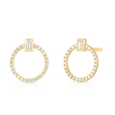 Baguette Diamond and Circle Stud, 14k yellow gold - Urbaetis Fine Jewelry