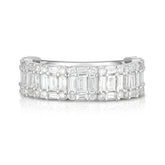 Illusion Emerald Diamond 1/2 Eternity Ring, round and baguette diamonds cluster to create the illusion of single emerald cut diamonds. 14k white gold - Urbaetis Fine Jewelry