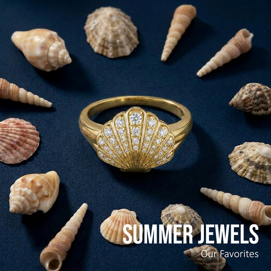 14k yellow gold sea shell ring with diamonds - The Perfect Summer Jewelry Blog